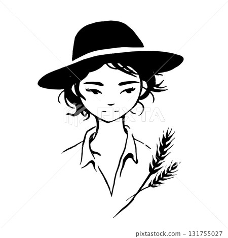 Farmer. Farmer simple black and white line art vector logo Farmer. Farmer simple black and white line art vector logo 131755027