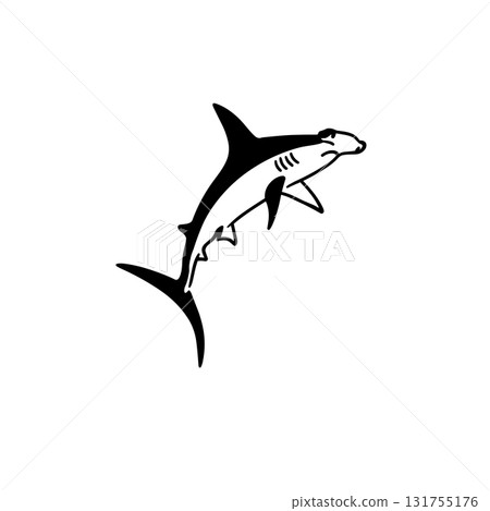 Hammerhead Shark. Hammerhead Shark simple black and white line art vector logo 131755176