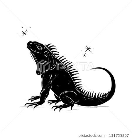 Iguana. Iguana simple black and white line art vector logo Iguana. Iguana simple black and white line art vector logo 131755207