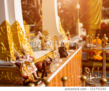 Symbols of Buddhism. South-Eastern Asia. Details of buddhist temple in Thailand. 131755291