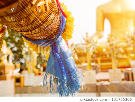 Symbols of Buddhism. South-Eastern Asia. Details of buddhist temple in Thailand. 131755306