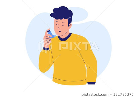 Illustration of a Man Asthma Attack and Inhaler Use Illustration of a Man Asthma Attack and Inhaler Use 131755375