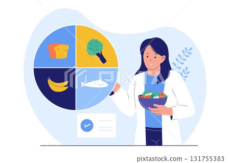 Illustration of Nutritionist and Healthy Eating Plan Illustration of Nutritionist and Healthy Eating Plan 131755383
