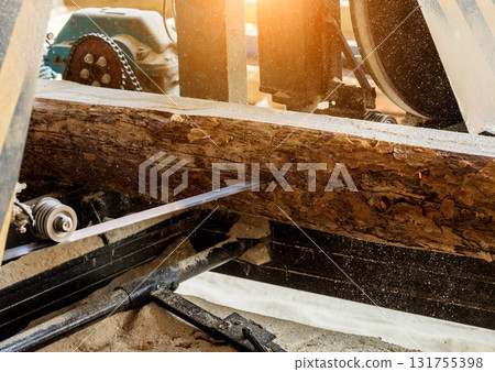 Modern sawmill. Industry sawing boards from logs Modern sawmill. Industry sawing boards from logs 131755398