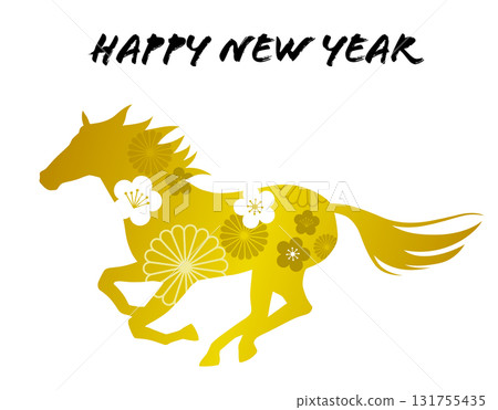 Year of the Horse New Year's Card Material: Horse Silhouette and Traditional Patterns 131755435