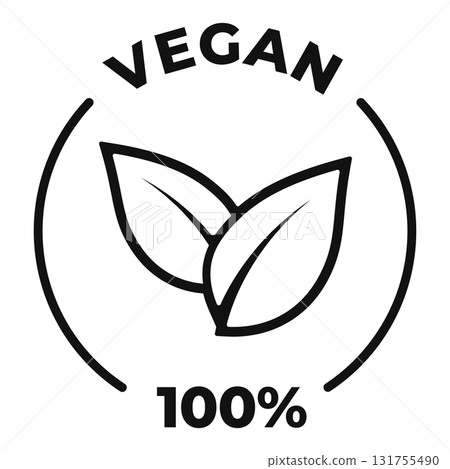 Vegan 100 icon. Vegan certified label. Ecological vector illustration for product packaging logo, sign, symbol or emblem. 131755490