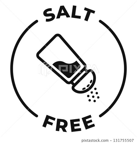 Salt free icon. Low sodium label. Zero salt vector illustration for product packaging logo, sign, symbol or emblem. 131755507