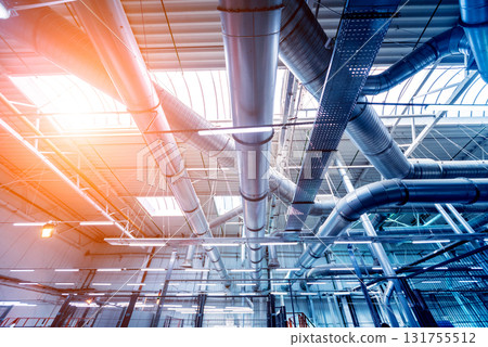 Air conditioning of buildings. Background of ventilation pipes.  131755512
