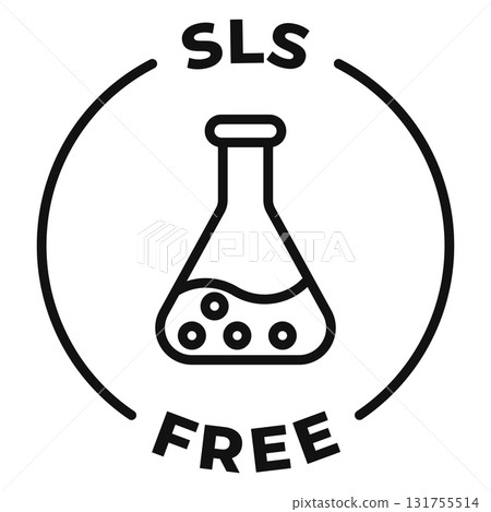 SLS or SLES free icon. No chemical ingredients label. SLS free vector illustration for product packaging logo, sign, symbol or emblem. SLS or SLES free icon. No chemical ingredients label. SLS free vector illustration for product packaging logo, sign, symbol or emblem. 131755514