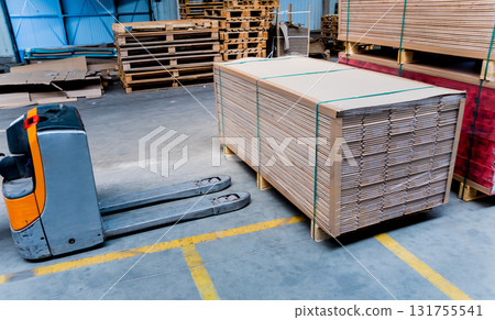 Forklift loader in storage warehouse ship yard. Distribution products. Forklift loader in storage warehouse ship yard. Distribution products. 131755541