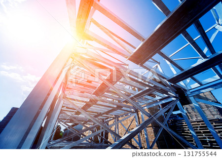 Structure of steel. Building construction on sky background. 131755544