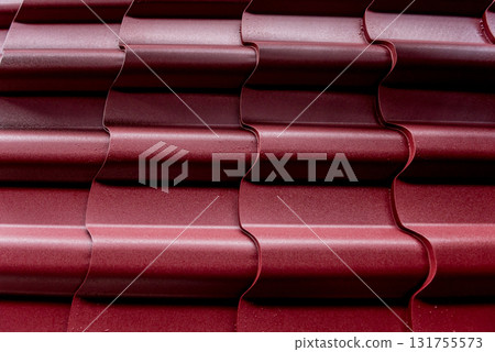 Red metallic roof tiles background with drops of water. 131755573