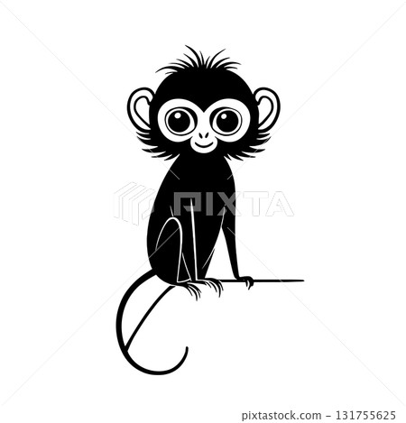 Langur. Langur simple black and white line art vector logo 131755625