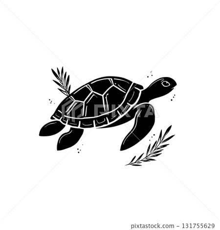Leatherback Turtle. Leatherback Turtle simple black and white line art vector logo 131755629