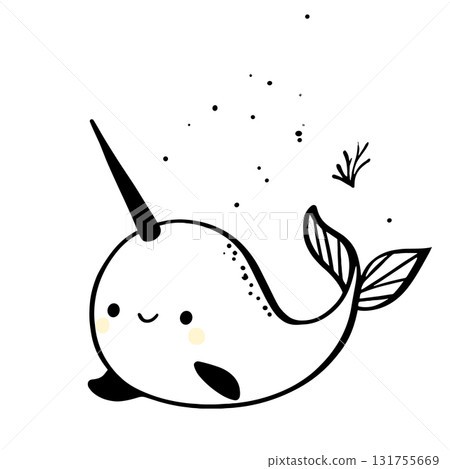 Narwhal. Narwhal simple black and white line art vector logo Narwhal. Narwhal simple black and white line art vector logo 131755669