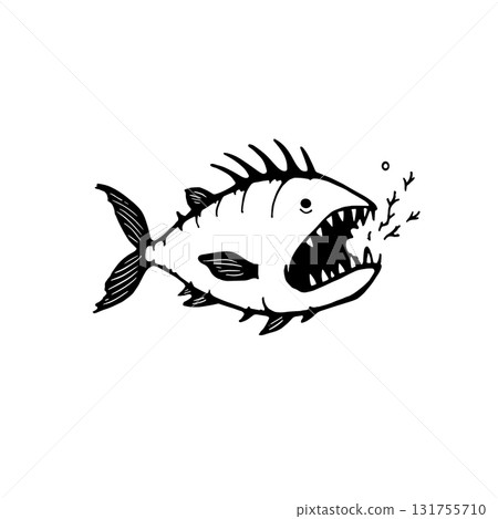 Piranha. Piranha simple black and white line art vector logo 131755710