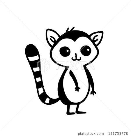 Ring-tailed Lemur. Ring-tailed Lemur simple black and white line art vector logo Ring-tailed Lemur. Ring-tailed Lemur simple black and white line art vector logo 131755778