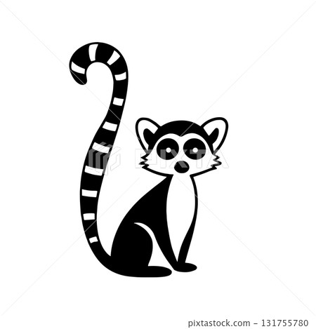 Ring-tailed Lemur. Ring-tailed Lemur simple black and white line art vector logo 131755780