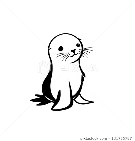 Sea Lion. Sea Lion simple black and white line art vector logo 131755797