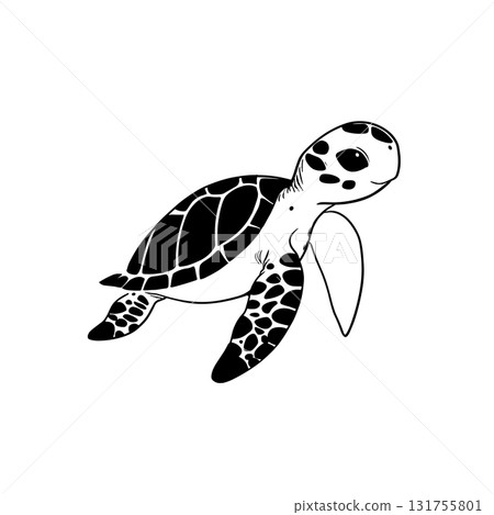 Sea Turtle. Sea Turtle simple black and white line art vector logo 131755801