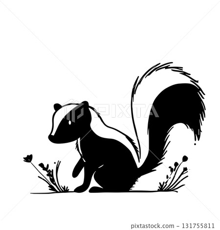 Skunk. Skunk simple black and white line art vector logo Skunk. Skunk simple black and white line art vector logo 131755811