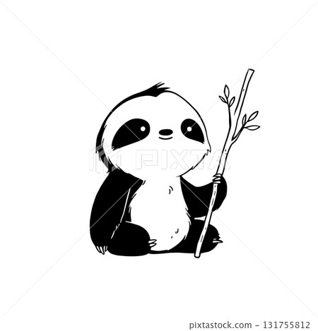 Sloth. Sloth simple black and white line art vector logo 131755812
