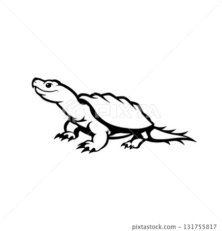 Snapping Turtle. Snapping Turtle simple black and white line art vector logo 131755817