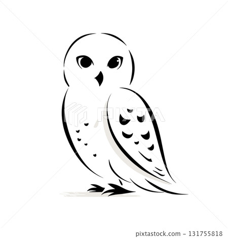Snowy Owl. Snowy Owl simple black and white line art vector logo 131755818