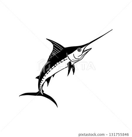 Swordfish. Swordfish simple black and white line art vector logo 131755846