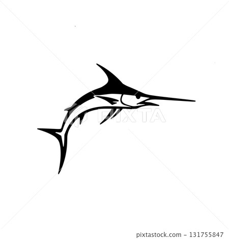 Swordfish. Swordfish simple black and white line art vector logo 131755847