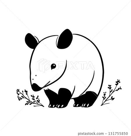 Tapir. Tapir simple black and white line art vector logo 131755850