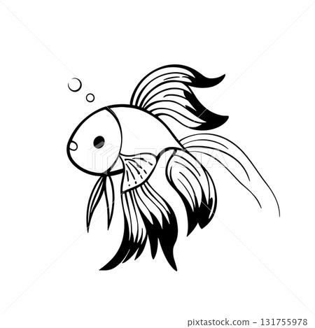 Betta Fish. Betta Fish simple black and white line art vector logo Betta Fish. Betta Fish simple black and white line art vector logo 131755978