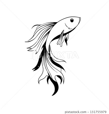 Betta Fish. Betta Fish simple black and white line art vector logo Betta Fish. Betta Fish simple black and white line art vector logo 131755979