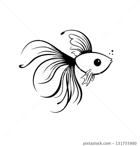Betta Fish. Betta Fish simple black and white line art vector logo Betta Fish. Betta Fish simple black and white line art vector logo 131755980