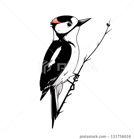 Woodpecker. Woodpecker simple black and white line art vector logo 131756016