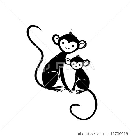 Capuchin Monkey. Capuchin Monkey simple black and white line art vector logo Capuchin Monkey. Capuchin Monkey simple black and white line art vector logo 131756069