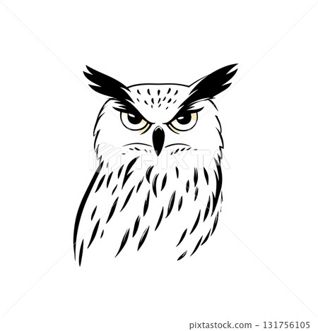 Eagle Owl. Eagle Owl simple black and white line art vector logo 131756105
