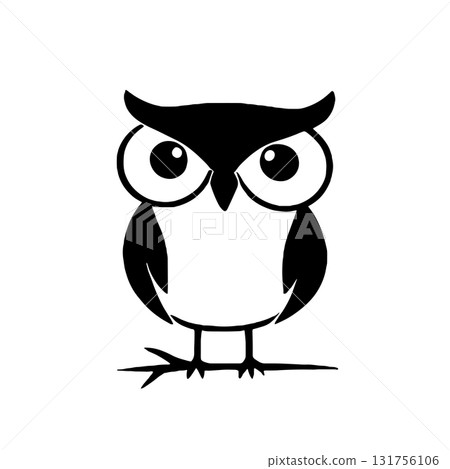 Eagle Owl. Eagle Owl simple black and white line art vector logo 131756106