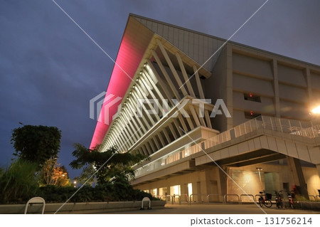 The illuminated Tokyo Aquatics Center (Koto Ward, Tokyo) 131756214