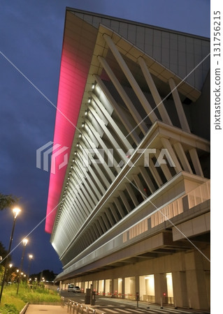 The illuminated Tokyo Aquatics Center (Koto Ward, Tokyo) 131756215