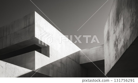 Abstract composition of minimalist concrete architecture where light and shadow intersect 131756291