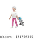 Senior female character walking with oxygen tank. Elderly female pulling portable oxygen unit, 3d render  131756345