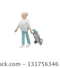 Senior male character walking with oxygen tank. Elderly male pulling portable oxygen unit, 3d render  131756346