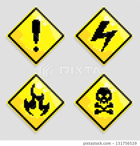 Pixel Art Hazard Warning Signs Set 131756529
