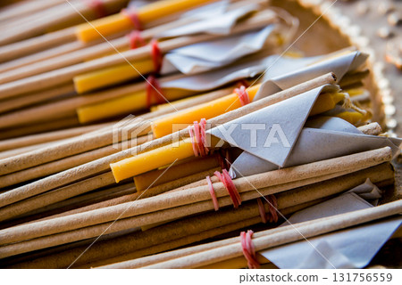Symbols of Buddhism. South-Eastern Asia. Details of buddhist temple in Thailand. 131756559