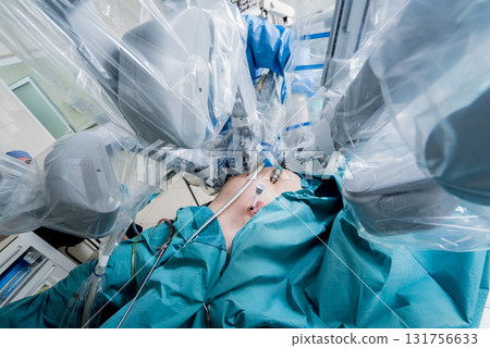 Modern surgical system. Medical robot. Minimally invasive robotic surgery. Modern surgical system. Medical robot. Minimally invasive robotic surgery. 131756633