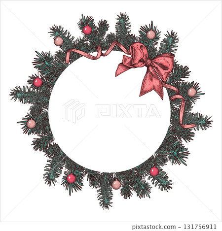 Hand drawn Christmas round frame with fir branches,red bow, and christmas decorations. Vector illustration.Hand drawn Christmas round frame with fir branches,red bow, and christmas decorations. Vector Hand drawn Christmas round frame with fir branches,red bow, and christmas decorations. Vector illustration.Hand drawn Christmas round frame with fir branches,red bow, and christmas decorations. Vector 131756911