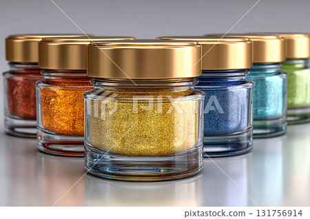 High-end brand concept. Packaging mockup. Transparent makeup containers. Design element. Empty labels for branding. High-end brand concept. Packaging mockup. Transparent makeup containers. Design element. Empty labels for branding. 131756914