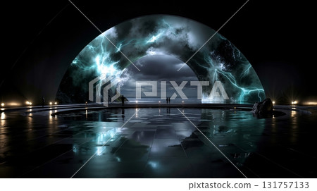 A large archway with a large hole in the middle of it with lightning coming out of it A large archway with a large hole in the middle of it with lightning coming out of it 131757133