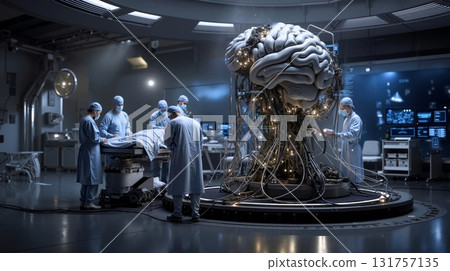 A group of doctors in a hospital operating room with a brain on a table A group of doctors in a hospital operating room with a brain on a table 131757135